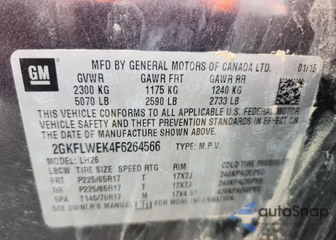 2015 GMC Terrain Sle z USA, uszkodzony, nr VIN 2GKFLWEK4F6264566
